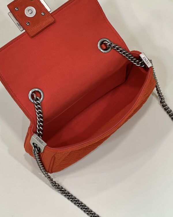 1:1 Replica Fendi Baguette Chain Midi Red FF Fabric Bag For Woman 14.5cm/6in 8BR793AHW5F1F2I