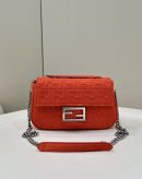 1:1 Replica Fendi Baguette Chain Midi Red FF Fabric Bag For Woman 14.5cm/6in 8BR793AHW5F1F2I