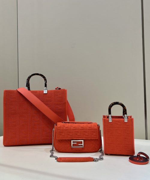 1:1 Replica Fendi Baguette Chain Midi Red FF Fabric Bag For Woman 14.5cm/6in 8BR793AHW5F1F2I
