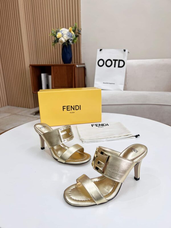 Fendi Baguette Gold Heels For Women