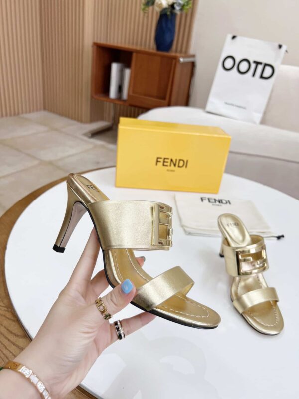 Fendi Baguette Gold Heels For Women