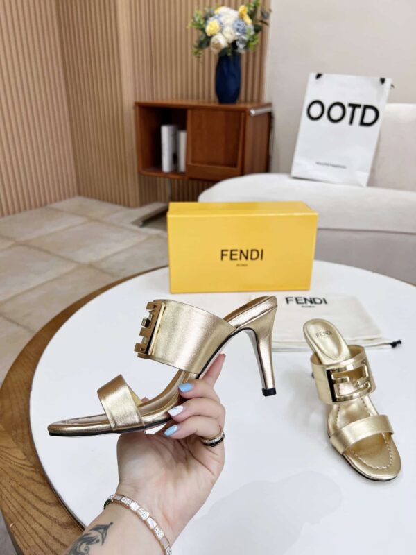 Fendi Baguette Gold Heels For Women