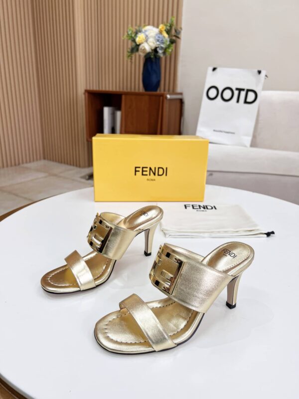 Fendi Baguette Gold Heels For Women