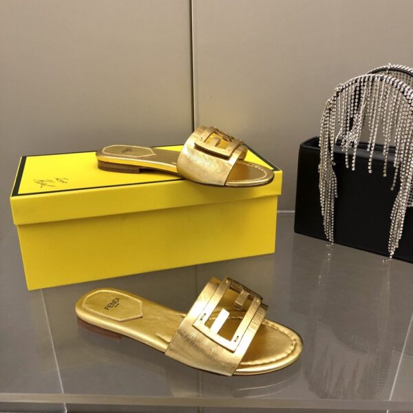 Fendi Baguette Gold Nappa Slides For Women 8R8136AI16F0XV6