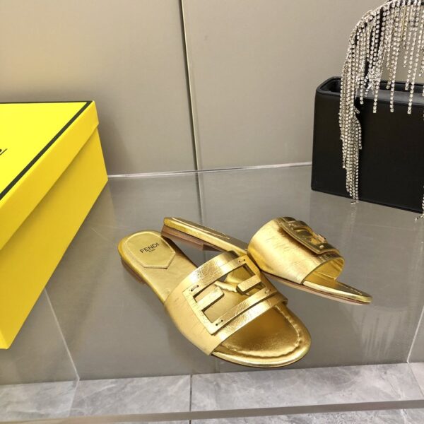 Fendi Baguette Gold Nappa Slides For Women 8R8136AI16F0XV6