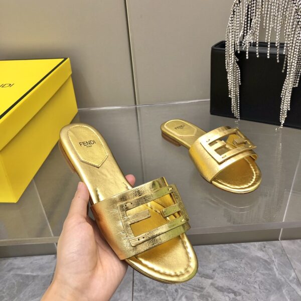 Fendi Baguette Gold Nappa Slides For Women 8R8136AI16F0XV6