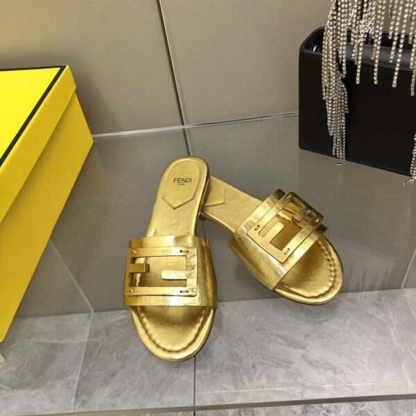Fendi Baguette Gold Nappa Slides For Women 8R8136AI16F0XV6