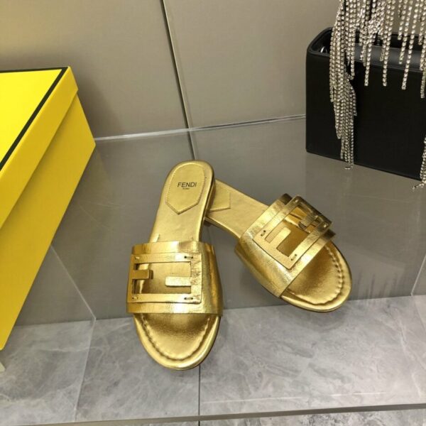 Fendi Baguette Gold Nappa Slides For Women 8R8136AI16F0XV6