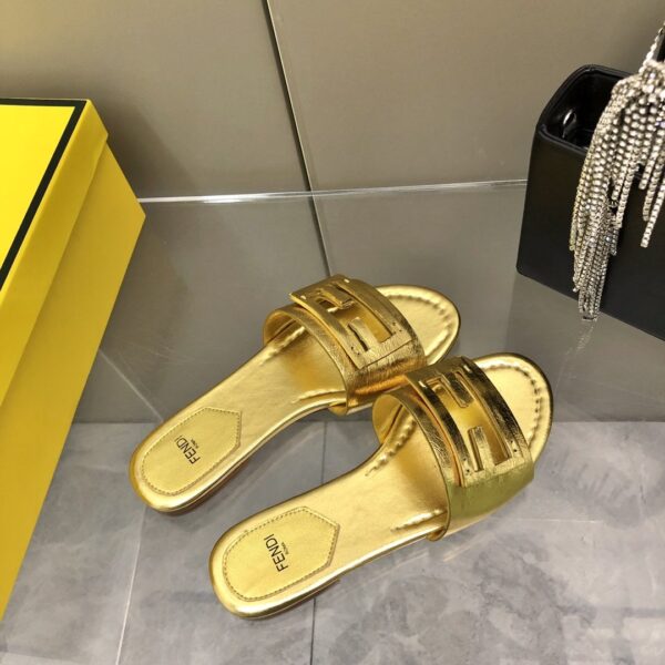 Fendi Baguette Gold Nappa Slides For Women 8R8136AI16F0XV6