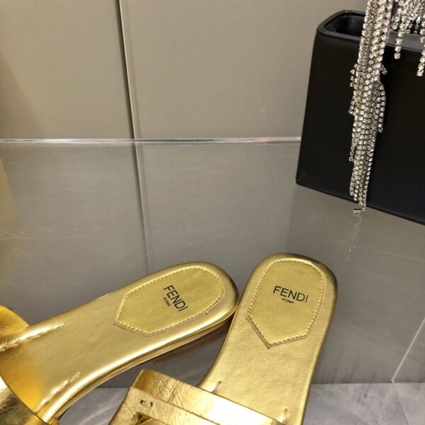 Fendi Baguette Gold Nappa Slides For Women 8R8136AI16F0XV6