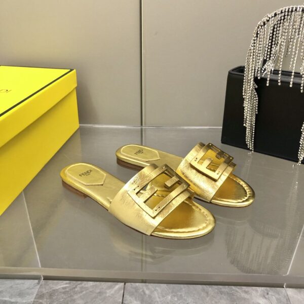 Fendi Baguette Gold Nappa Slides For Women 8R8136AI16F0XV6