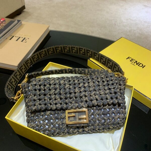 1:1 Replica Fendi Baguette Jacquard Fabric Interlace For Women, Women's Bags 10.2in/26cm FF 8BR600