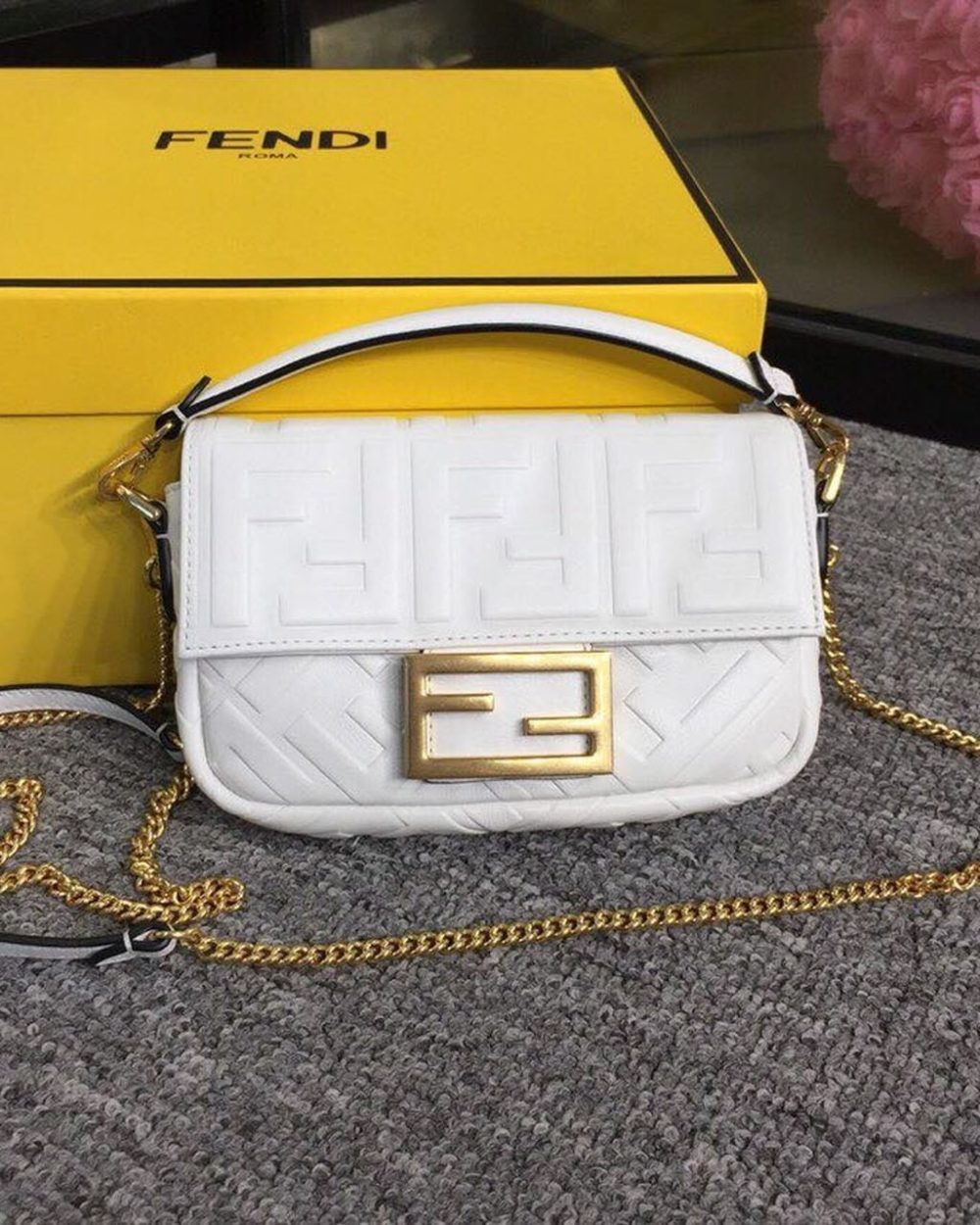 1:1 Replica Fendi Baguette Nappa White For Women, Women's Handbags, Shoulder And Crossbody Bags 7.4in/19cm FF 8BS017A72VF15AO