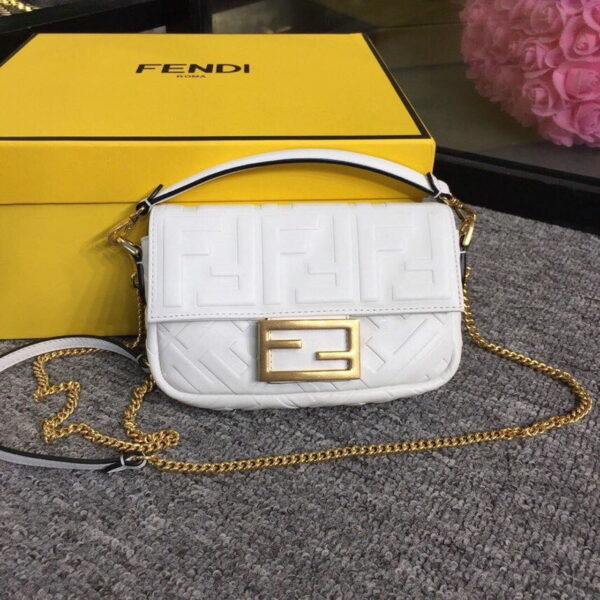 1:1 Replica Fendi Baguette Nappa White For Women, Women's Handbags, Shoulder And Crossbody Bags 7.4in/19cm FF 8BS017A72VF15AO