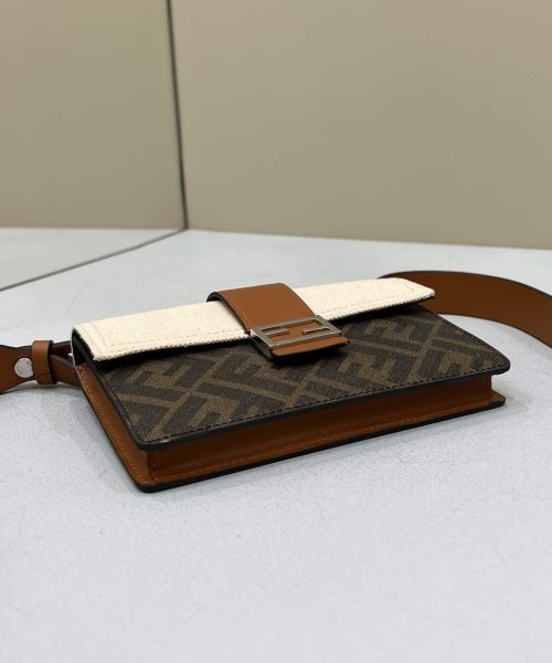 1:1 Replica Fendi Baguette Pouch Brown fabric Beige Pouch For Woman 16cm/6in