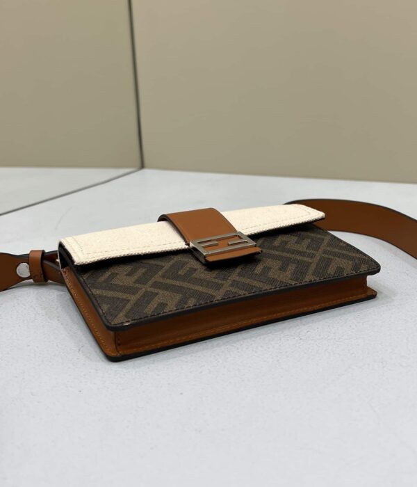 1:1 Replica Fendi Baguette Pouch Brown fabric Beige Pouch For Woman 16cm/6in