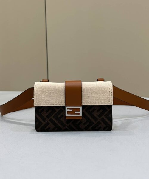 1:1 Replica Fendi Baguette Pouch Brown fabric Beige Pouch For Woman 16cm/6in