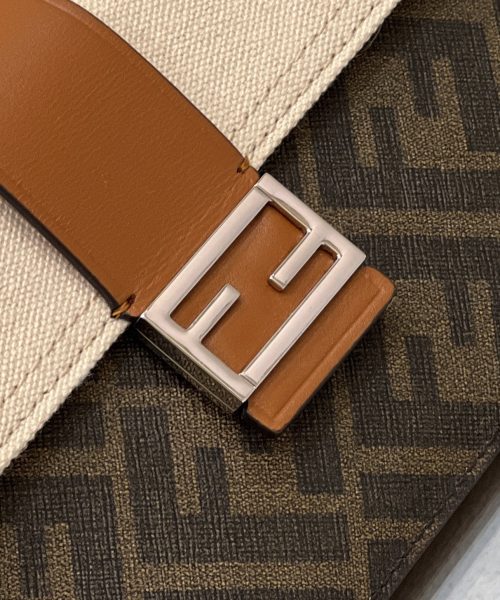 1:1 Replica Fendi Baguette Pouch Brown fabric Beige Pouch For Woman 16cm/6in