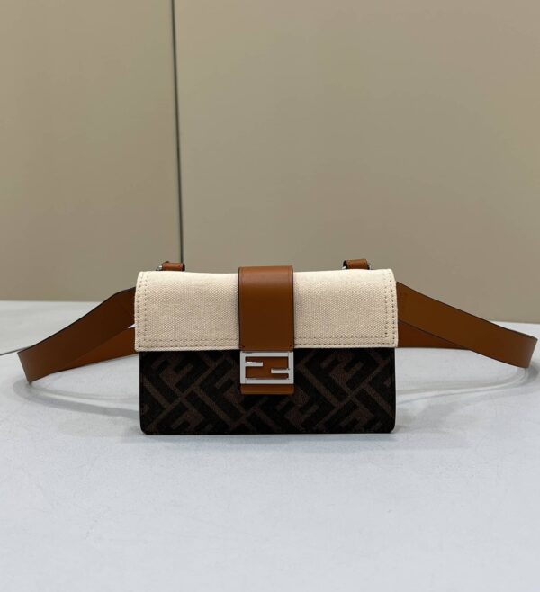 1:1 Replica Fendi Baguette Pouch Brown fabric Beige Pouch For Woman 16cm/6in