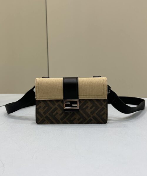 1:1 Replica Fendi Baguette Pouch Brown fabric Black Pouch For Woman 16cm/6in