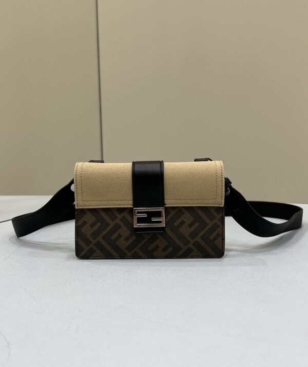 1:1 Replica Fendi Baguette Pouch Brown fabric Black Pouch For Woman 16cm/6in