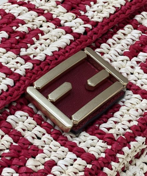 1:1 Replica Fendi Baguette Red raffia back with crocheted FF Bag For Woman 15cm/6in
