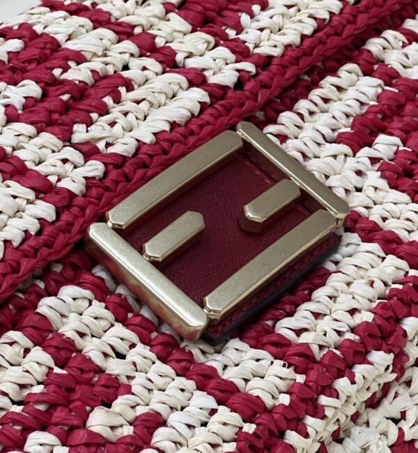 1:1 Replica Fendi Baguette Red raffia back with crocheted FF Bag For Woman 15cm/6in