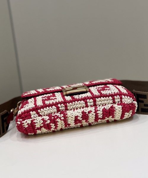 1:1 Replica Fendi Baguette Red raffia back with crocheted FF Bag For Woman 15cm/6in