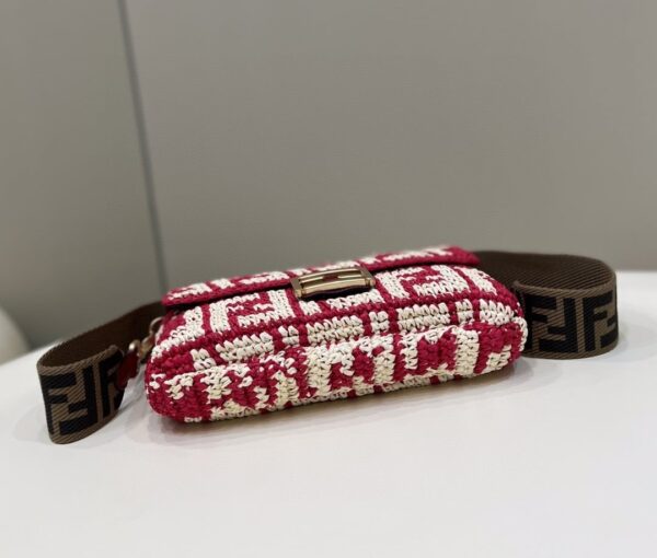 1:1 Replica Fendi Baguette Red raffia back with crocheted FF Bag For Woman 15cm/6in