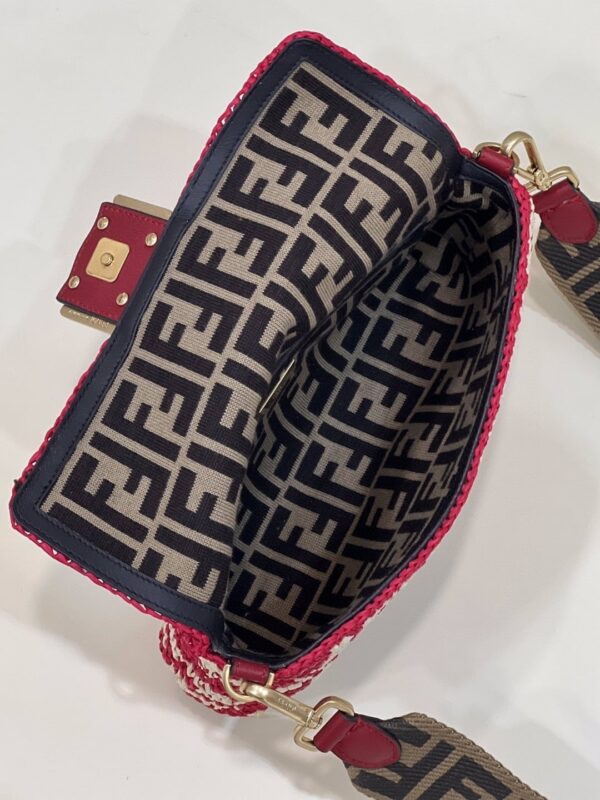 1:1 Replica Fendi Baguette Red raffia back with crocheted FF Bag For Woman 15cm/6in