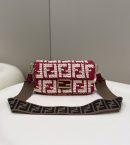 1:1 Replica Fendi Baguette Red raffia back with crocheted FF Bag For Woman 15cm/6in