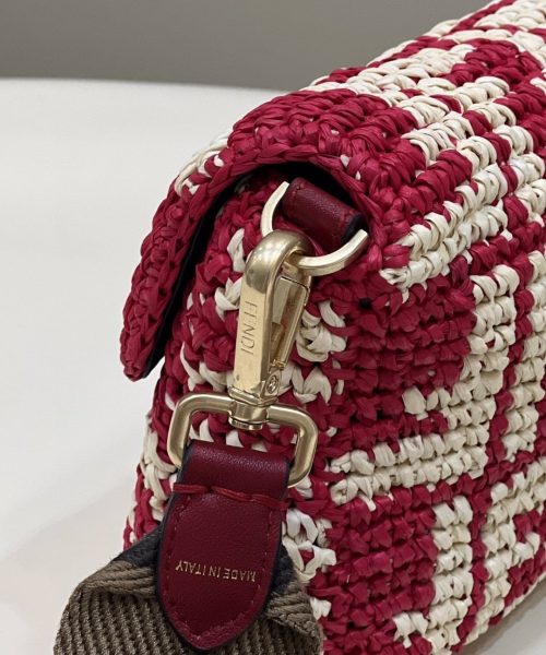 1:1 Replica Fendi Baguette Red raffia back with crocheted FF Bag For Woman 15cm/6in
