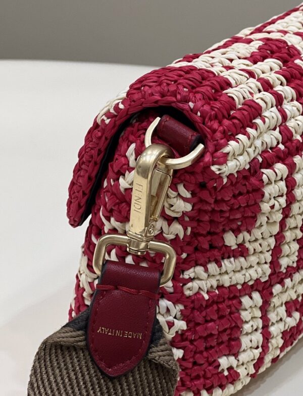 1:1 Replica Fendi Baguette Red raffia back with crocheted FF Bag For Woman 15cm/6in