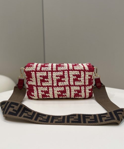 1:1 Replica Fendi Baguette Red raffia back with crocheted FF Bag For Woman 15cm/6in