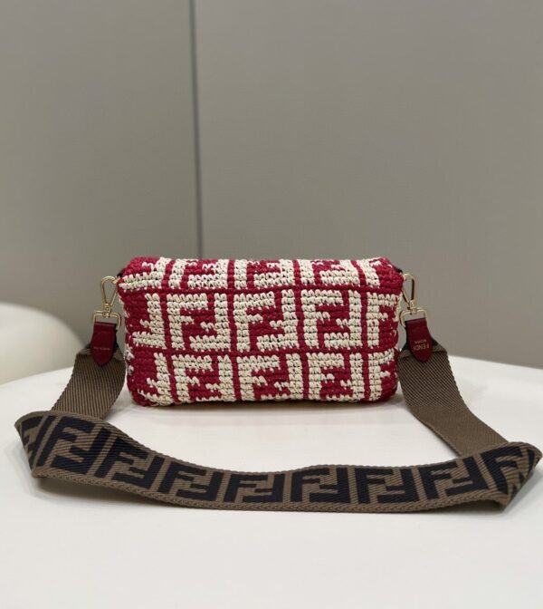 1:1 Replica Fendi Baguette Red raffia back with crocheted FF Bag For Woman 15cm/6in