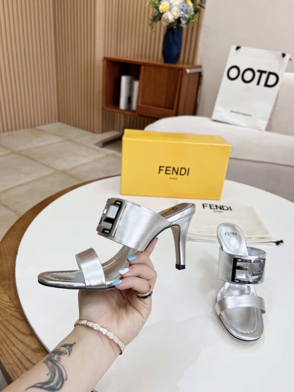 Fendi Baguette Silver Heels For Women