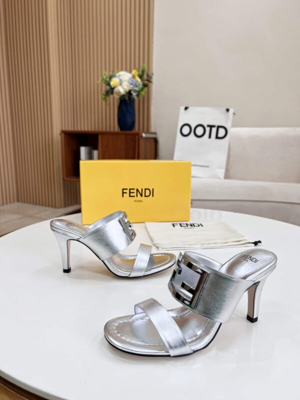 Fendi Baguette Silver Heels For Women