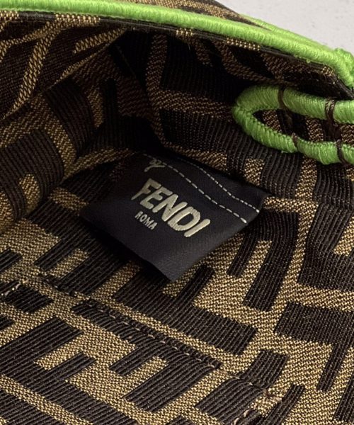 1:1 Replica Fendi Baguette Small Brown Fabric Green Border Bag For Woman 18cm/7in