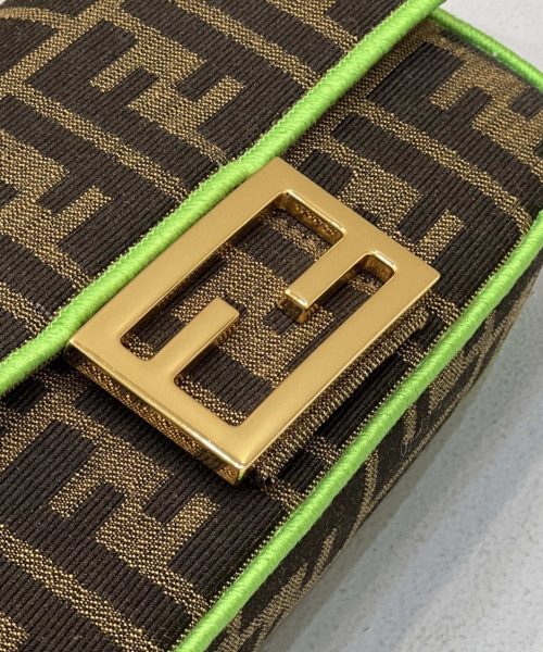1:1 Replica Fendi Baguette Small Brown Fabric Green Border Bag For Woman 18cm/7in