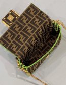 1:1 Replica Fendi Baguette Small Brown Fabric Green Border Bag For Woman 18cm/7in