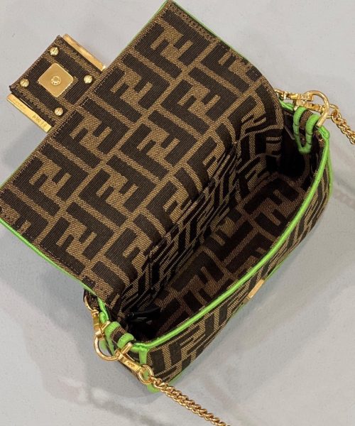 1:1 Replica Fendi Baguette Small Brown Fabric Green Border Bag For Woman 18cm/7in