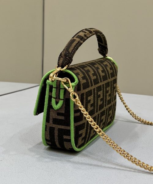 1:1 Replica Fendi Baguette Small Brown Fabric Green Border Bag For Woman 18cm/7in