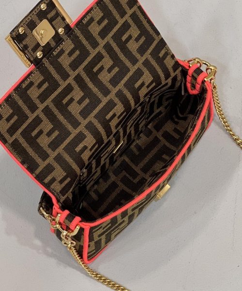 1:1 Replica Fendi Baguette Small Brown Fabric Orange Border Bag For Woman 18cm/7in