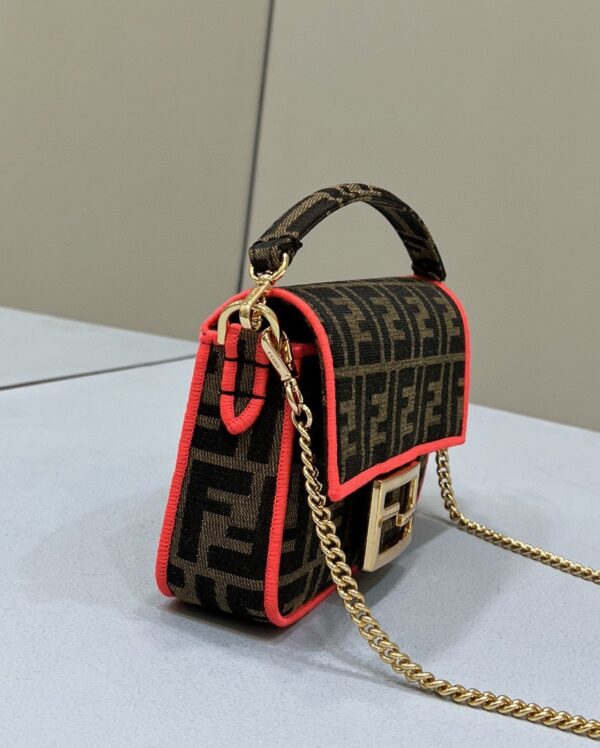 1:1 Replica Fendi Baguette Small Brown Fabric Orange Border Bag For Woman 18cm/7in