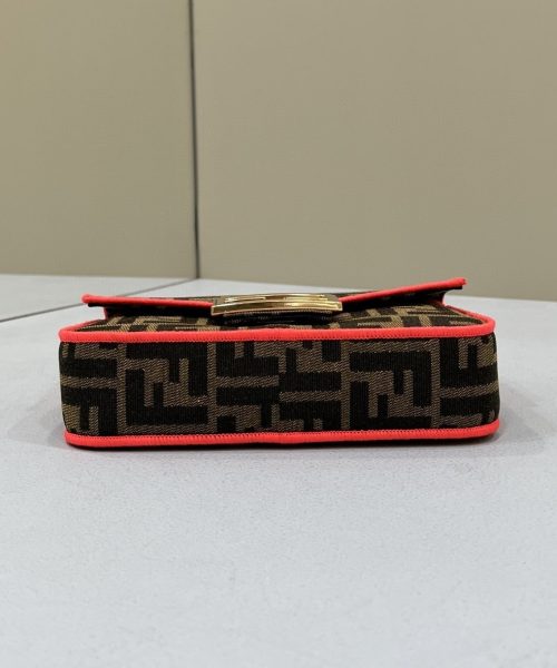 1:1 Replica Fendi Baguette Small Brown Fabric Orange Border Bag For Woman 18cm/7in