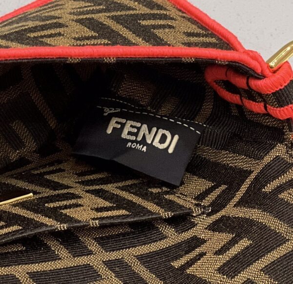 1:1 Replica Fendi Baguette Small Brown Fabric Orange Border Bag For Woman 18cm/7in