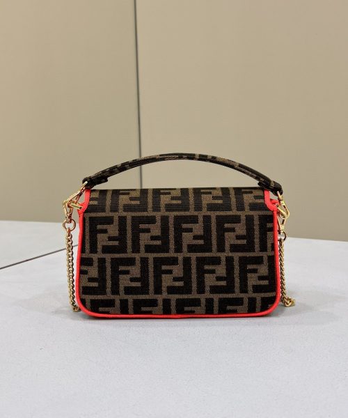 1:1 Replica Fendi Baguette Small Brown Fabric Orange Border Bag For Woman 18cm/7in