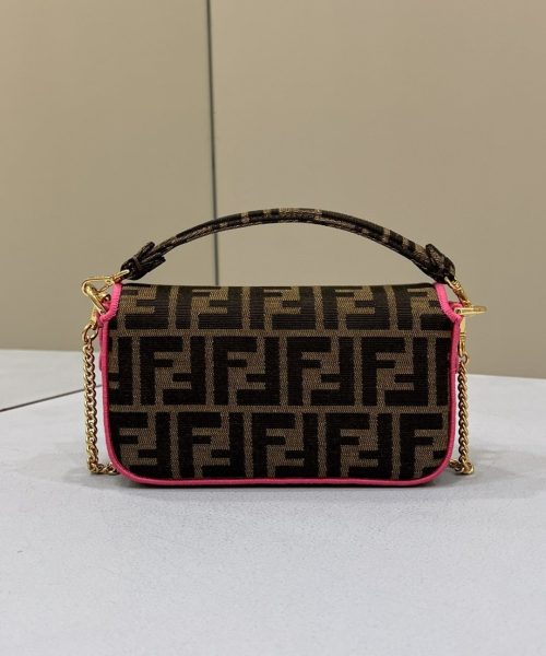 1:1 Replica Fendi Baguette Small Brown Fabric Pink Border Bag For Woman 18cm/7in
