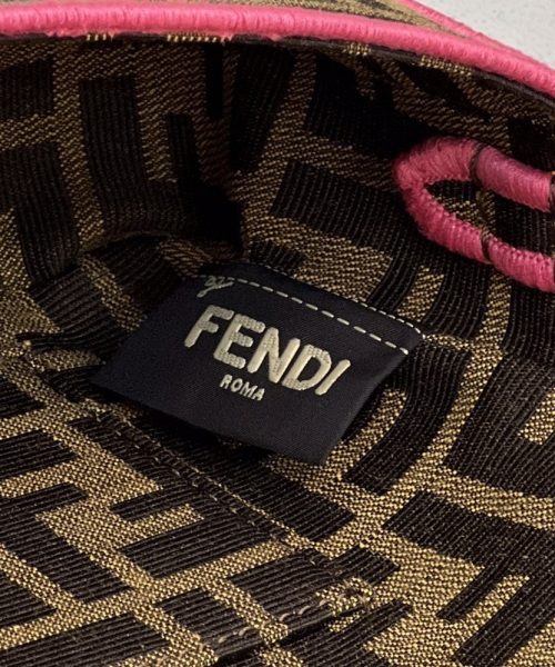 1:1 Replica Fendi Baguette Small Brown Fabric Pink Border Bag For Woman 18cm/7in