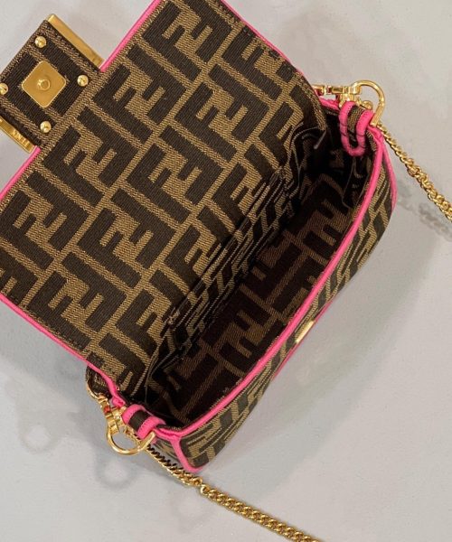 1:1 Replica Fendi Baguette Small Brown Fabric Pink Border Bag For Woman 18cm/7in